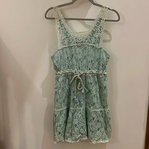 Lace detail turquoise dress